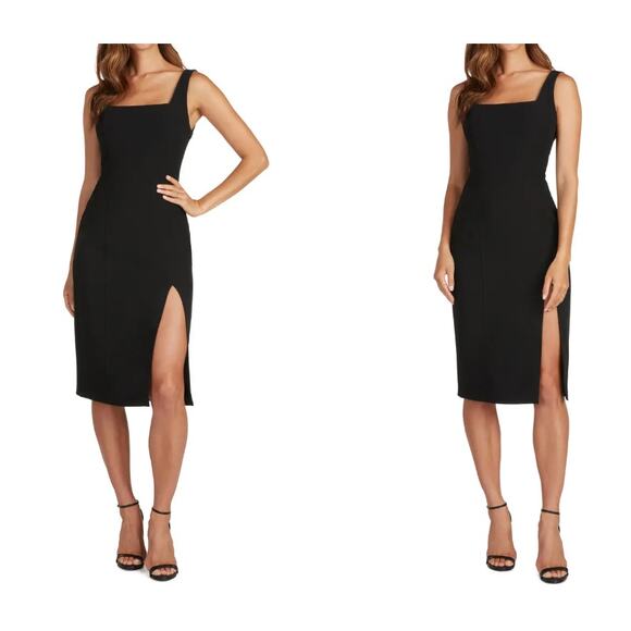 Willow Knee Length Sheath Dress Size XS Black Side Slit Bodycon Sexy Cocktail - Picture 1 of 16